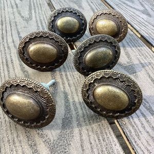 Set of 6, Vintage Bronze Round Drawer Handle Pulls  Measurements of pull shown i